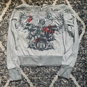 ❤️‍🔥Fitted Crop Grey and red Y2K-inspired zip-up